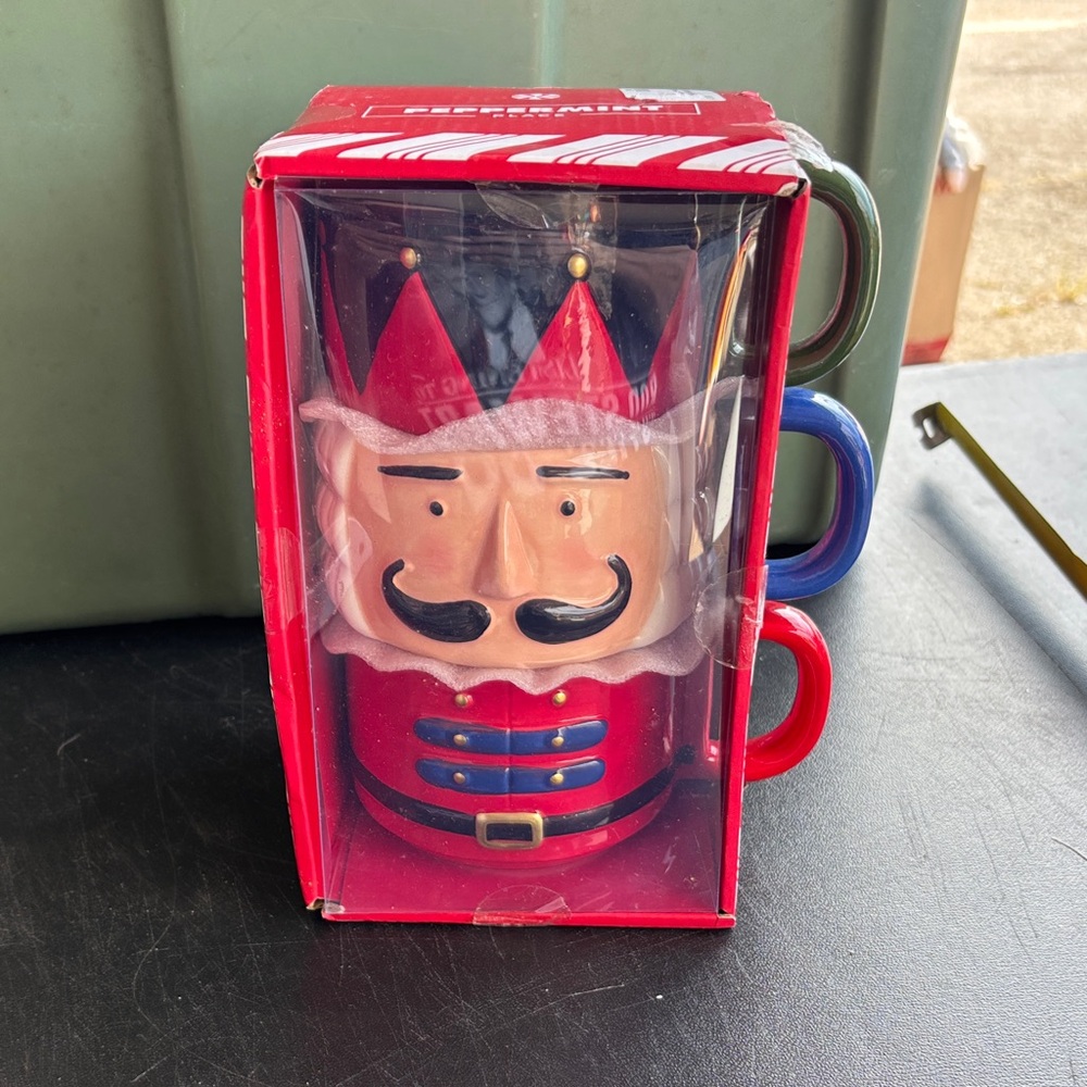 Nutcracker Mug Set with Red, Blue, and Green Handles set of 3